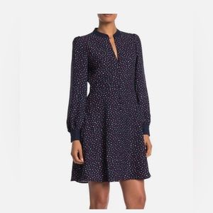 Kate Spade Lips Crepe Button Up Dress with light puffy sleeve, Small